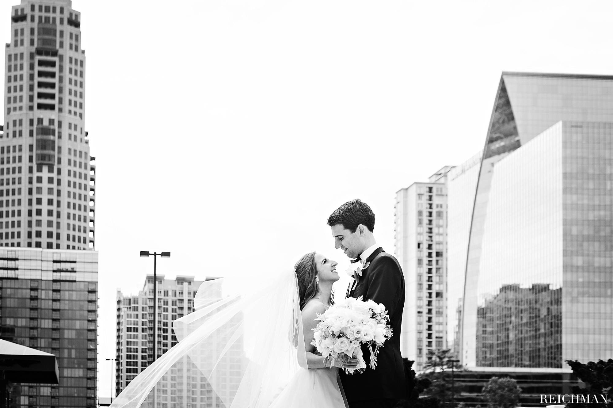 Buckhead skyline with bride and groom